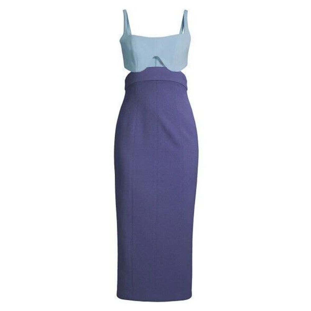 Misha Fernanda Two Tone Midi Dress Women's Medium Navy Blue Cutout Back Zipper D - Picture 3 of 10